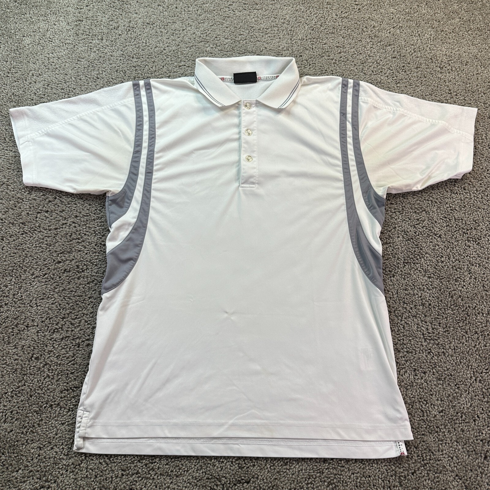 Wilson Hyper Tek Polo Shirt Mens Medium White Gray Lightweight Short Sleeve Flaw